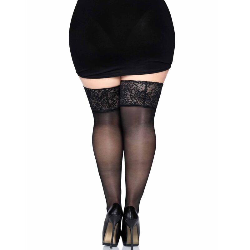 LEG AVENUE - CALZE NERE CON PIZZO LARGO TAGLIA UNICA