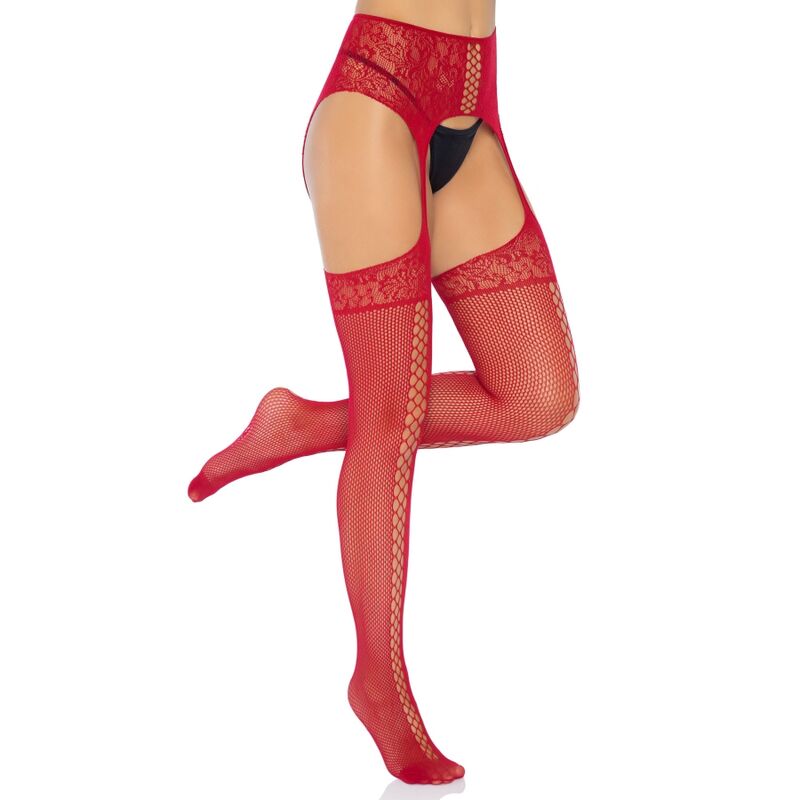 LEG AVENUE - CALZE IN PIZZO BORDEAUX CON GIARRETTIERA TAGLIA UNICA