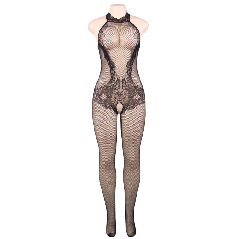 QUEEN LINGERIE - BODYSTOCK CON APERTURA E PIZZO FLOREALE S/L