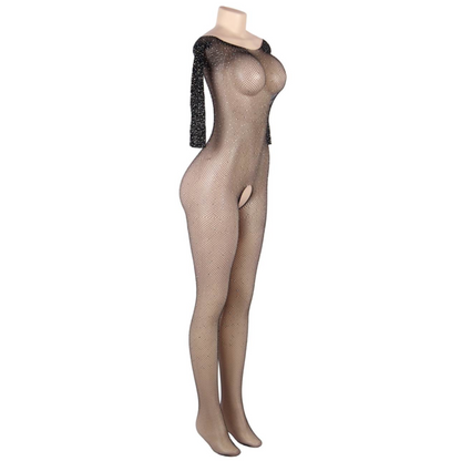 QUEEN LINGERIE - BODYSTOCKING MANICA LUNGA CON DIAMANTI S/L