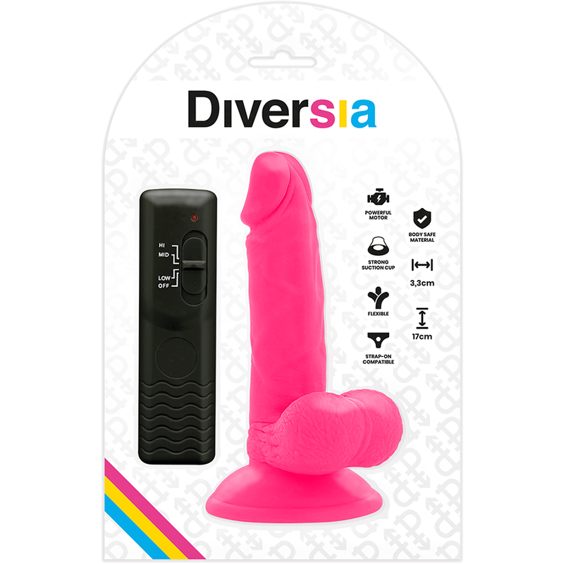 DIVERSIA - DILDO VIBRANTE FLESSIBILE ROSA 17 CM -O- 3.3 CM