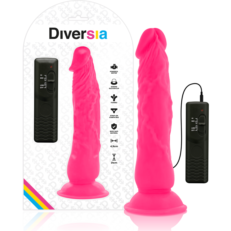 DIVERSIA - DILDO VIBRANTE FLESSIBILE ROSA 21 CM -O- 4.9 CM