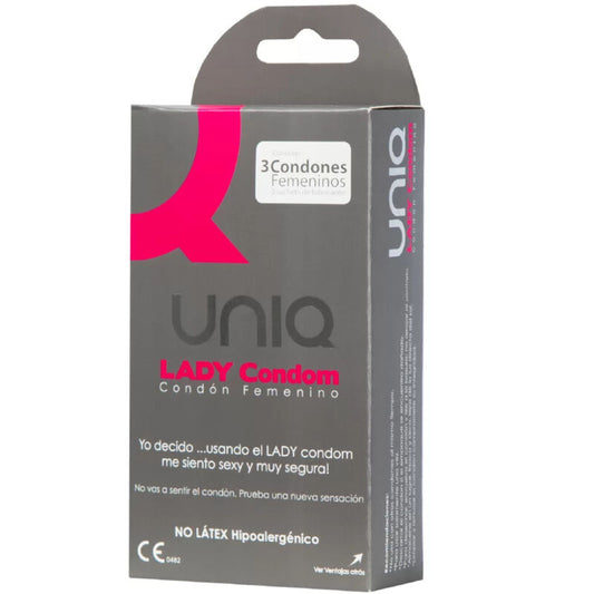 UNIQ - LADY CONDOM PRESERVATIVO FEMMINILE SENZA LATTICE CON CINGHIA DI LEGGENDA 3 UNITÀ