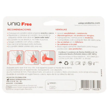 UNIQ - PRESERVATIVO SENZA LATTICE FREE CON ANELLO DI PROTEZIONE 3 UNITÀ