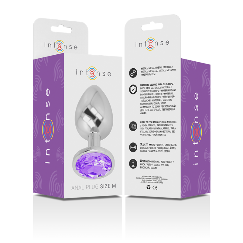 INTENSE - PLUG ANALE IN METALLO ALLUMINIO CON CRISTALLO VIOLA TAGLIA M