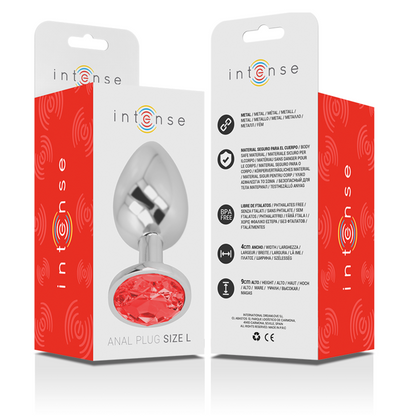 INTENSE - PLUG ANALE IN METALLO ALLUMINIO CON CRISTALLO ROSSO MISURA L