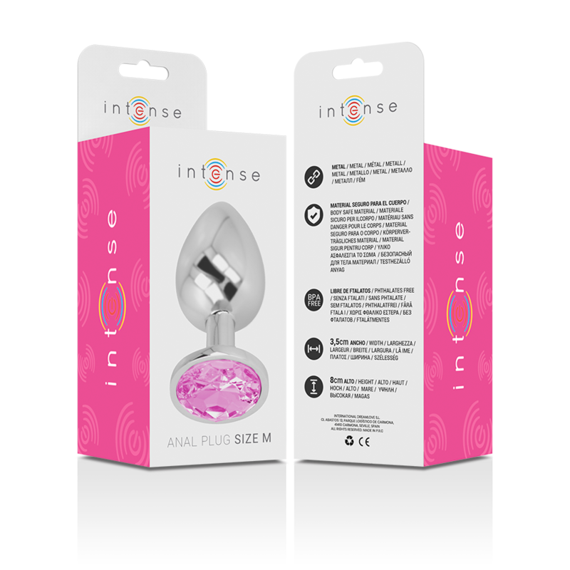 INTENSE - PLUG ANALE IN METALLO ALLUMINIO CON CRISTALLO ROSA TAGLIA M