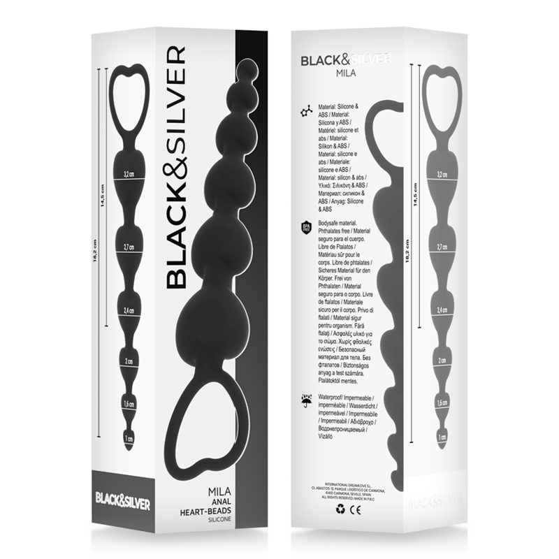 BLACK&amp;SILVER - MILA ANAL CHAIN ​​OF HEARTS 18 CM