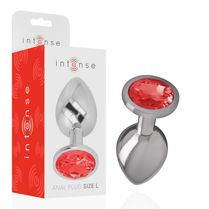 INTENSE - PLUG ANALE IN METALLO ALLUMINIO CON CRISTALLO ROSSO MISURA L