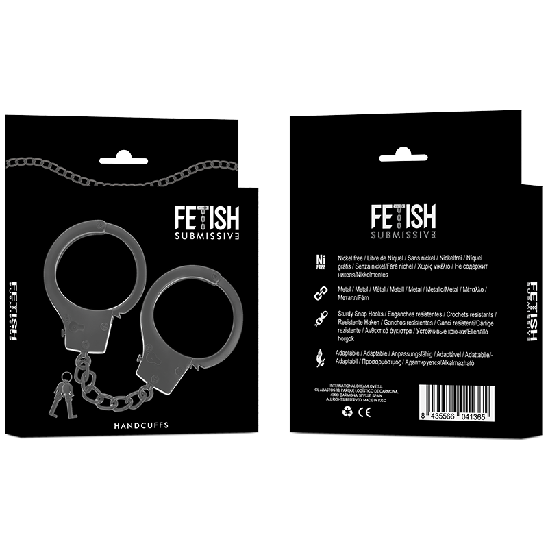 FETISH SUBMISSIVE - MANETTE IN METALLO PER MANI NERE CON CHIAVE TESCHIO