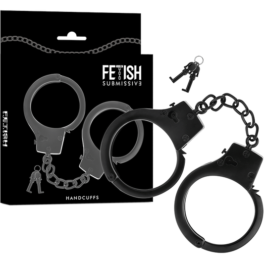 FETISH SUBMISSIVE - MANETTE IN METALLO PER MANI NERE CON CHIAVE TESCHIO