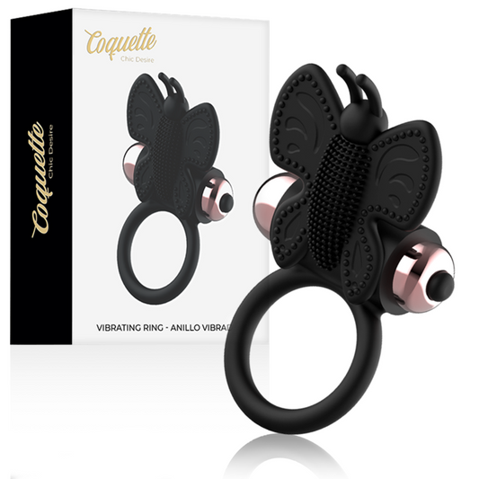 COQUETTE TOYS - ANELLO CAZZO FARFALLA CON VIBRATORE NERO/ORO