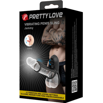 PRETTY LOVE - GUAINA PER PENE JAMMY 12 VIBRAZIONI CON LINGUA IN SILICONE RICARICABILE