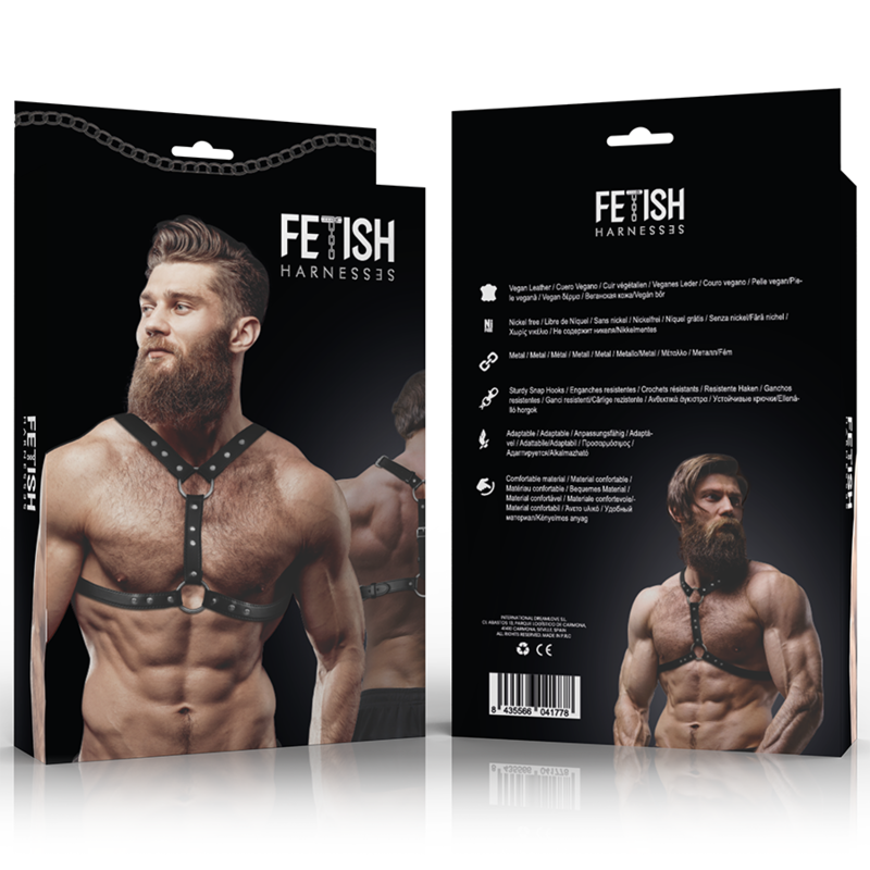 FETISH SUBMISSIVE ATTITUDE - PETTORINA IN ECOPELLE CON DOPPIO SUPPORTO E BORCHIE DA UOMO