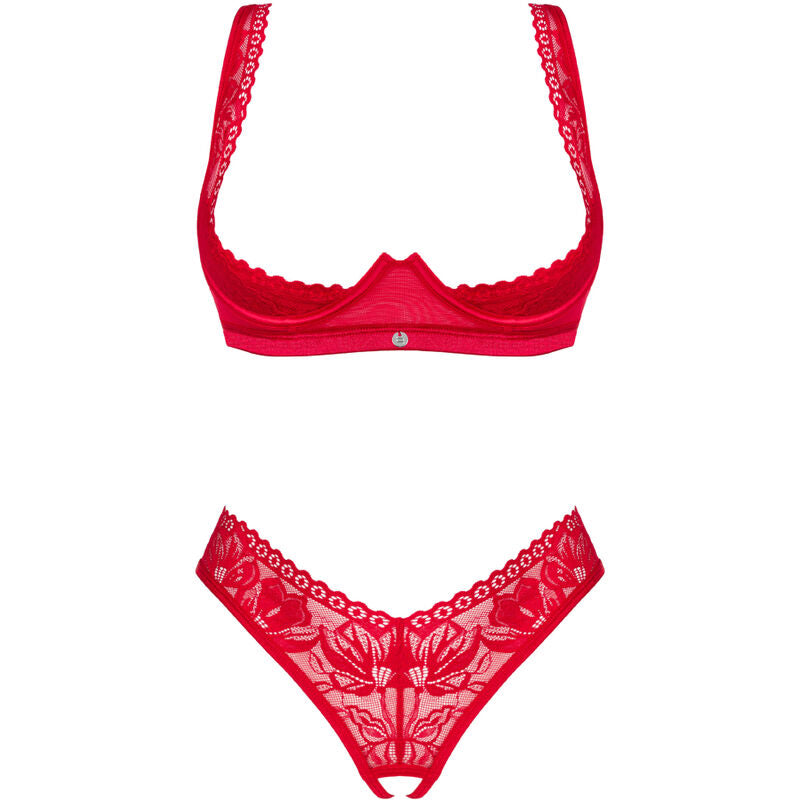 OBSESSIVE - SET LACELOVE DUE PEZZI CUPLESS ROSSO XS/S