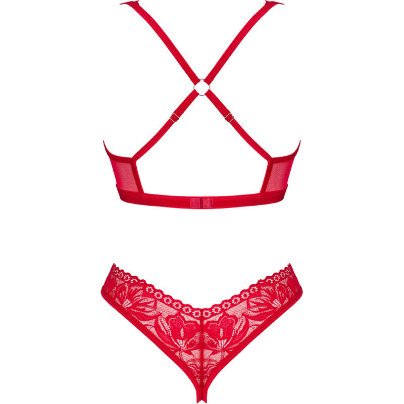 OBSESSIVE - SET LACELOVE DUE PEZZI CUPLESS ROSSO XS/S