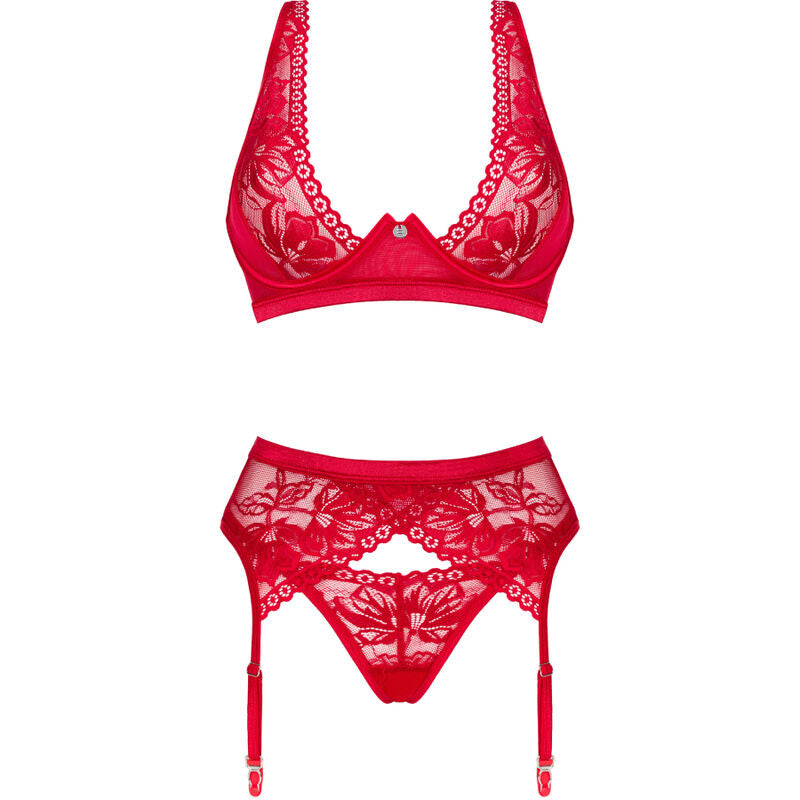 OBSESSIVE - SET LACELOVE TRE PEZZI ROSSO XS/S