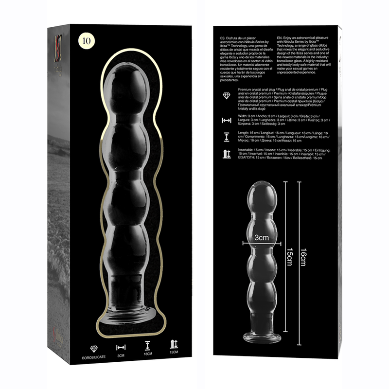 NEBULA SERIES BY IBIZA - MODELLO 10 DILDO IN VETRO BOROSILICATO TRASPARENTE 16.5 CM -O- 3.5 CM