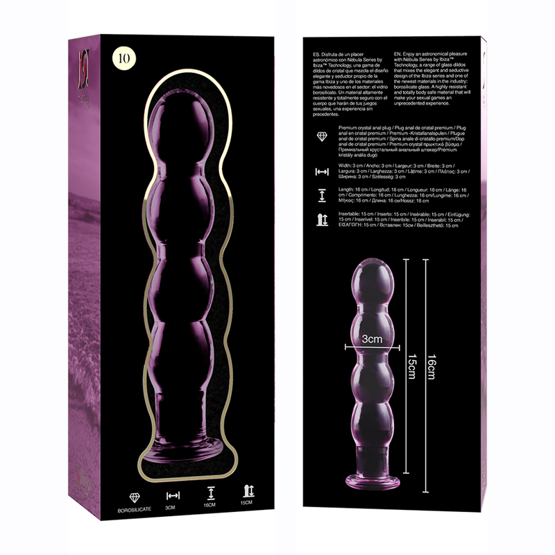 NEBULA SERIES BY IBIZA - MODELLO 10 DILDO IN VETRO BOROSILICATO TRASPARENTE 16.5 CM -O- 3.5 CM