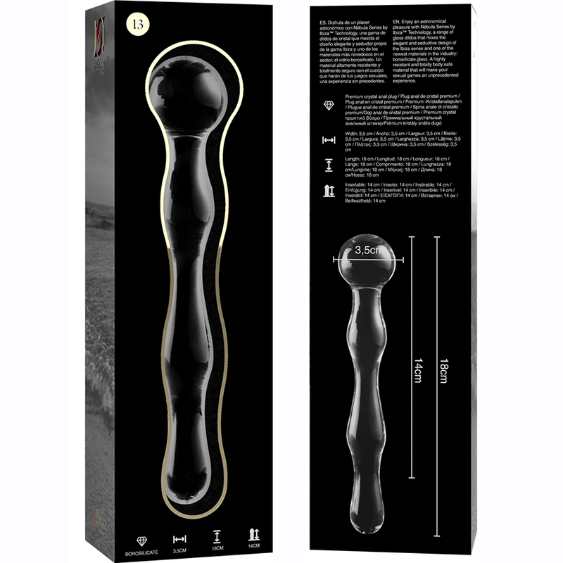 NEBULA SERIES BY IBIZA - MODELLO 13 DILDO IN VETRO BOROSILICATO TRASPARENTE 18 CM -O- 3.5 CM