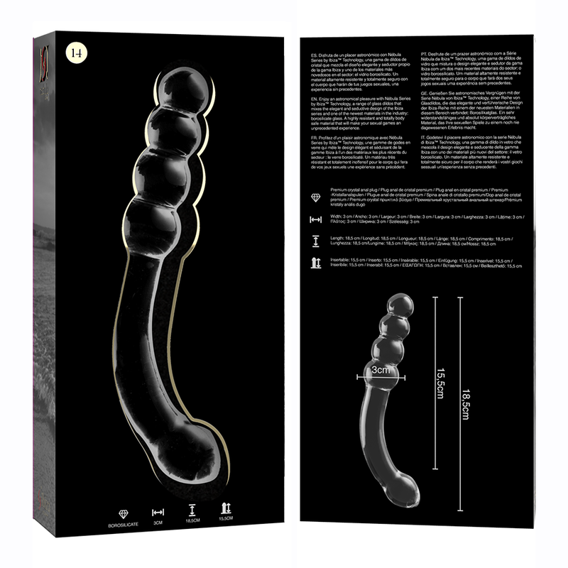 NEBULA SERIES BY IBIZA - MODELLO 14 DILDO IN VETRO BOROSILICATO TRASPARENTE 18.5 CM -O- 3 CM