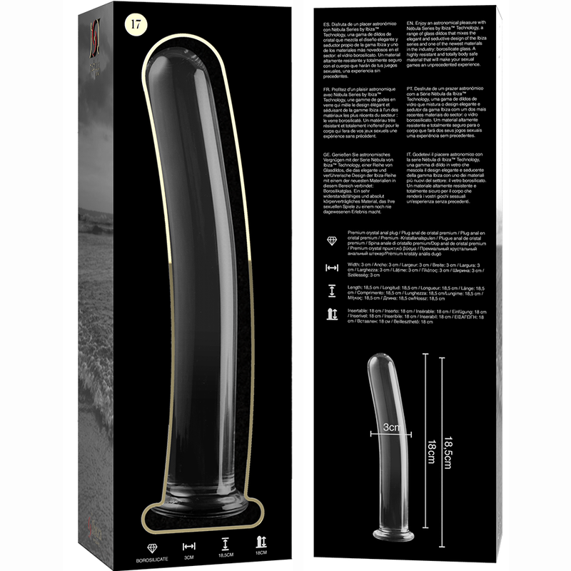 NEBULA SERIES BY IBIZA - MODELLO 17 DILDO IN VETRO BOROSILICATO TRASPARENTE 18.5 CM -O- 3 CM