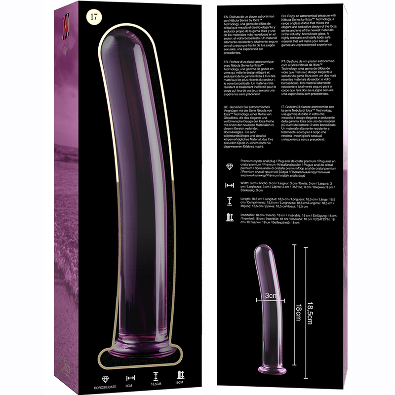 NEBULA SERIES BY IBIZA - MODELLO 17 DILDO IN VETRO BOROSILICATO TRASPARENTE 18.5 CM -O- 3 CM