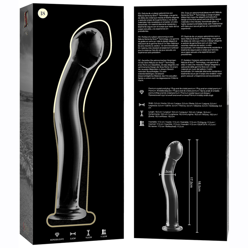 NEBULA SERIES BY IBIZA - MODELLO 18 DILDO IN VETRO BOROSILICATO TRASPARENTE 18.5 CM -O- 3.5 CM