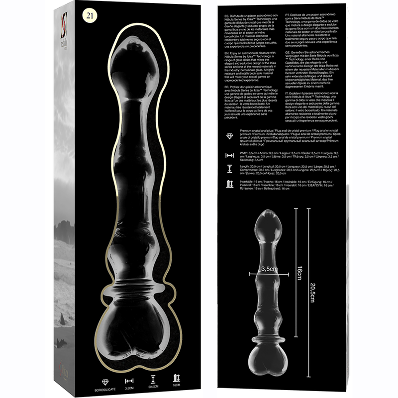 NEBULA SERIES BY IBIZA - MODELLO 21 DILDO IN VETRO BOROSILICATO TRASPARENTE 20.5 CM -O- 3.5 CM