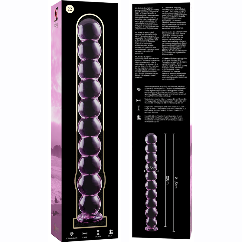 NEBULA SERIES BY IBIZA - MODELLO 22 DILDO IN VETRO BOROSILICATO TRASPARENTE 21.5 CM -O- 2.5 CM