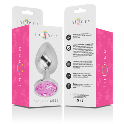 INTENSE - PLUG ANALE IN METALLO ALLUMINIO CON CRISTALLO ROSA MISURA L