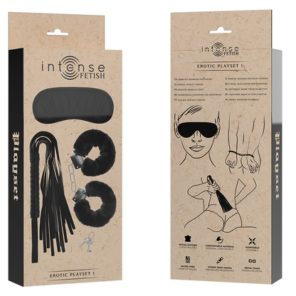 INTENSE FETISH - PLAYSET EROTICO 1 CON MANETTE, MASCHERA CIECA E FLOGGER