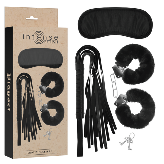 INTENSE - FETISH PLAYSET EROTICO 1 CON MANETTE, MASCHERA CIECA E FLOGGER