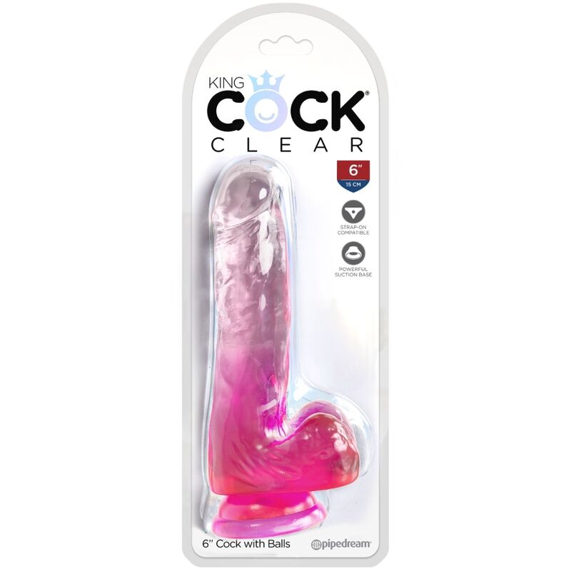 KING COCK - CLEAR PENE REALISTICO CON SFERE 13.5 CM ROSA