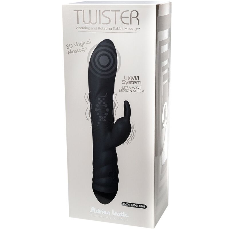 ADRIEN LASTIC - VIBRATORE TWISTER E MASSAGGIATORE ROTATORE CONIGLIO NERO