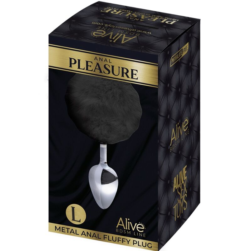 ALIVE - PLUG PIACERE ANALE METALLO LISCIO FLUFFY NERO TAGLIA L