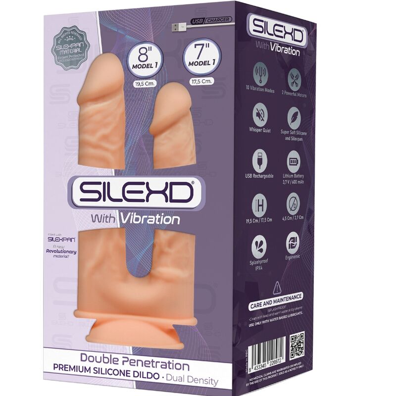 SILEXD - MODELLO 1 VIBRATORE PENE REALISTICO A DOPPIA PENETRAZIONE SILICONE PREMIUM SILEXPAN 17.5 / 19.5 CM