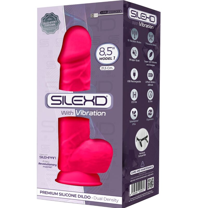 SILEXD - MODELLO 1 VIBRATORE PENE REALISTICO IN SILICONE PREMIUM SILEXPAN FUCSIA 21.5 CM