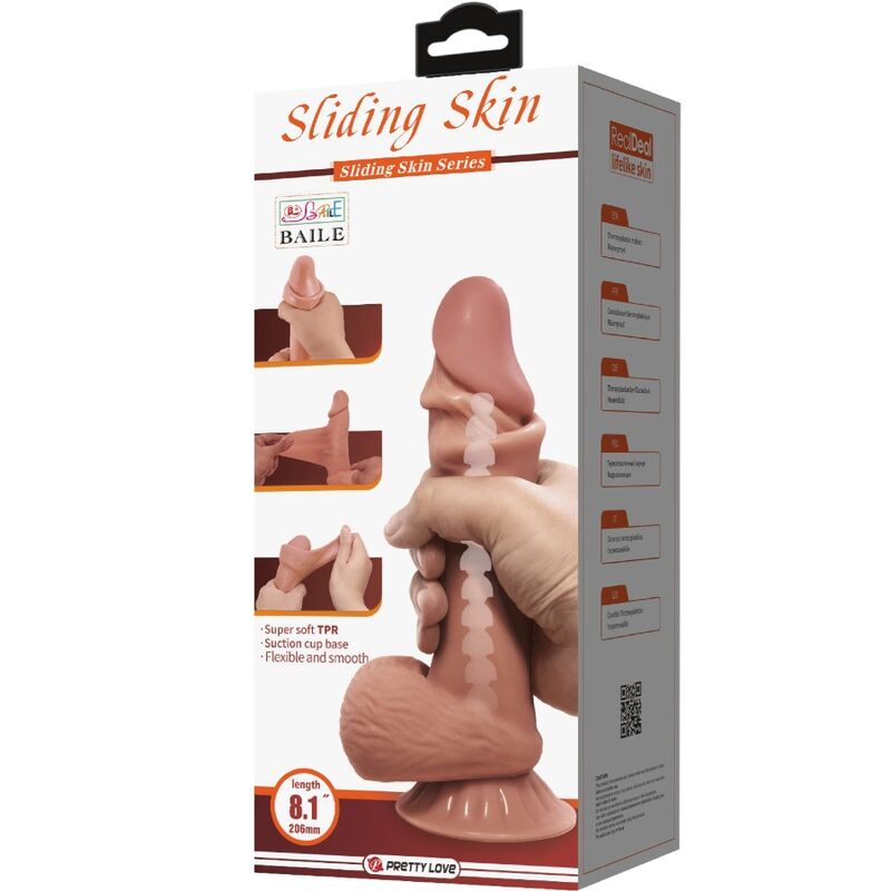 PRETTY LOVE - DILDO REALISTICO SERIE SLIDING SKIN CON VENTOSA SCORREVOLE IN PELLE MARRONE 19,4 CM