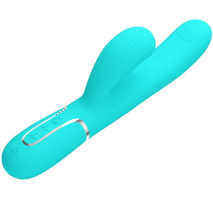 PRETTY LOVE - VIBRATORE MULTIFUNZIONE PERLITA 3 IN 1 G-SPOT VERDE ACQUA