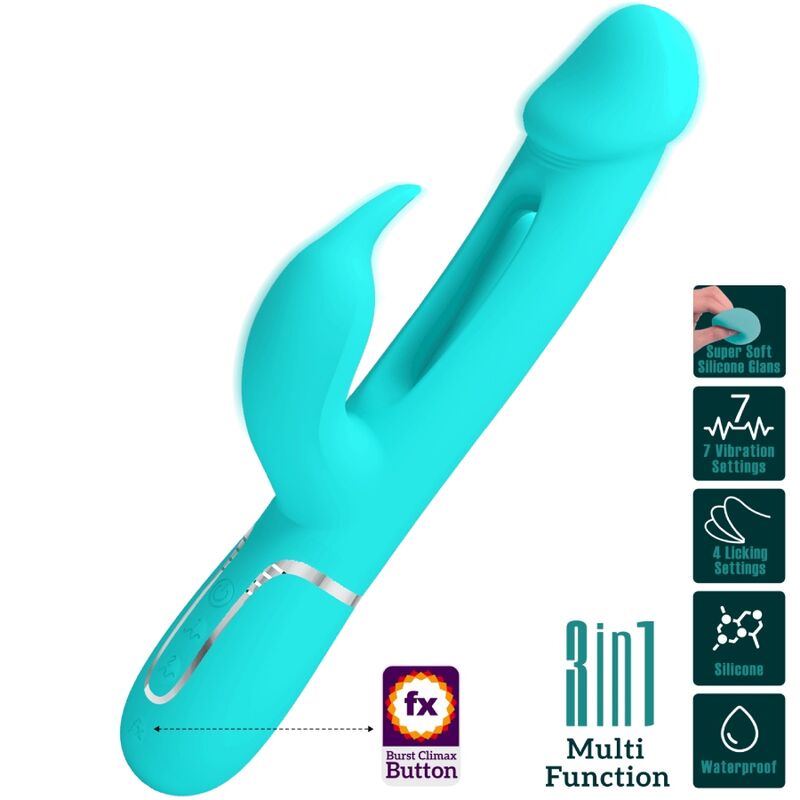 PRETTY LOVE - VIBRATORE DEJON RABBIT 3 IN 1 MULTIFUNZIONE VERDE ACQUA