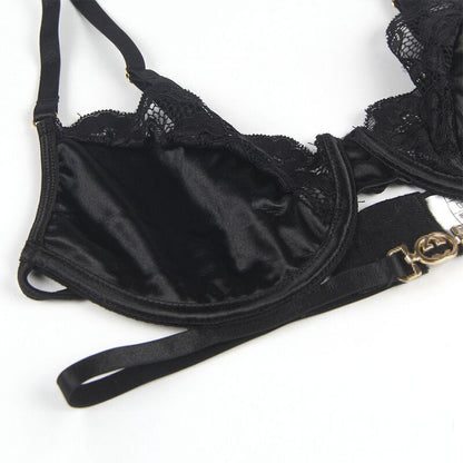 SUBBLIME - SET 3 PEZZI REGGISENO + PERIZOMA + REGGISENO IN PIZZO NERO S/M