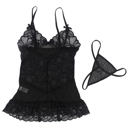 SUBBLIME - BABY DOLL CON SPALLINE REGOLABILI E PIZZO TRASPARENTE STAMPA FLOREALE NERO S/M