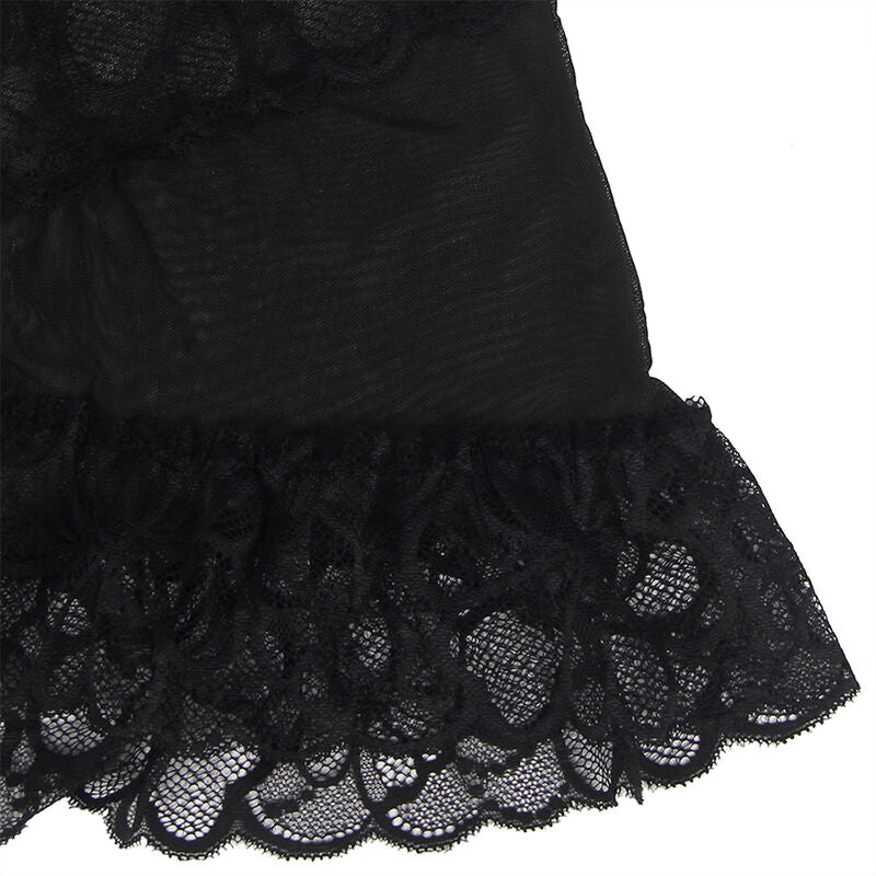 SUBBLIME - BABY DOLL CON SPALLINE REGOLABILI E PIZZO TRASPARENTE STAMPA FLOREALE NERO S/M