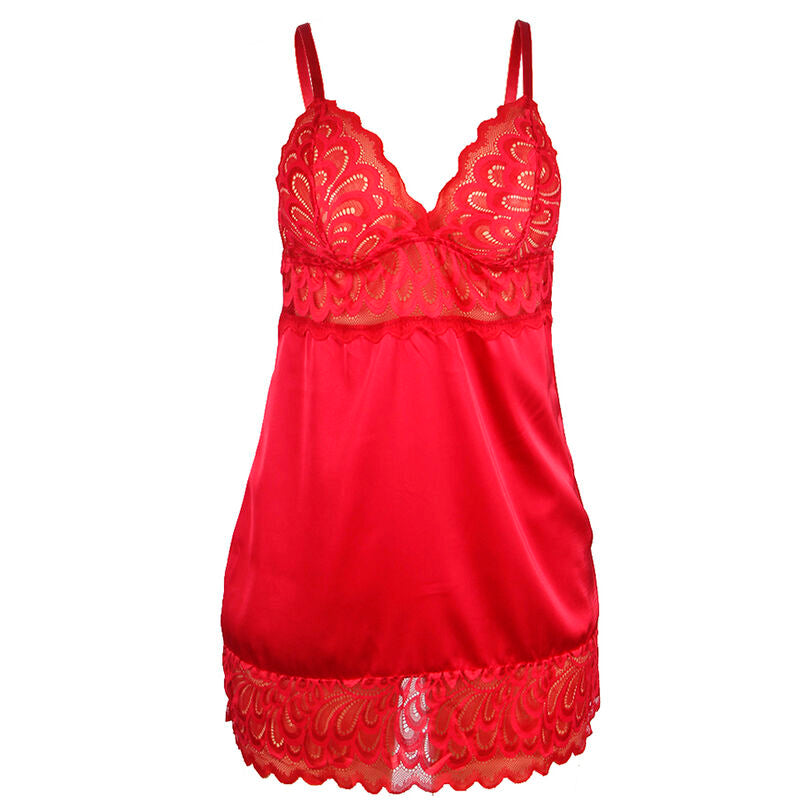 SUBBLIME - BABYDOLL IN RASO CON PIZZO ROSSO S/M