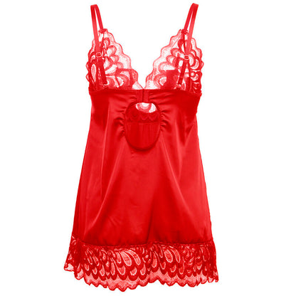 SUBBLIME - BABYDOLL IN RASO CON PIZZO ROSSO S/M