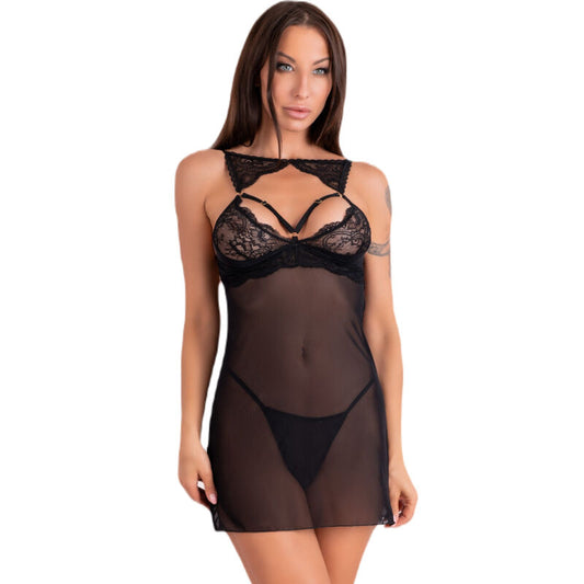 LIVCO CORSETTI FASHION - KROLINA LC 90734 CHEMISE + PERIZOMA NERO S/M