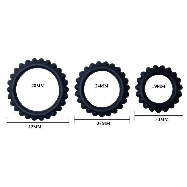 BAILE - TITAN SET 3 PZ ANELLI PER IL CAZZO NERO 2.8 + 2.4 + 1.9 CM