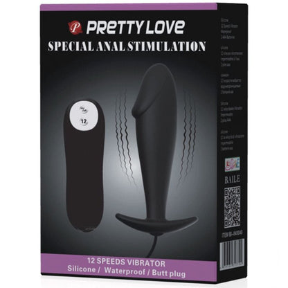 PRETTY LOVE - PLUG ANALE IN SILICONE FORMA DEL PENE E 12 MODALIT DI VIBRAZIONE NERO