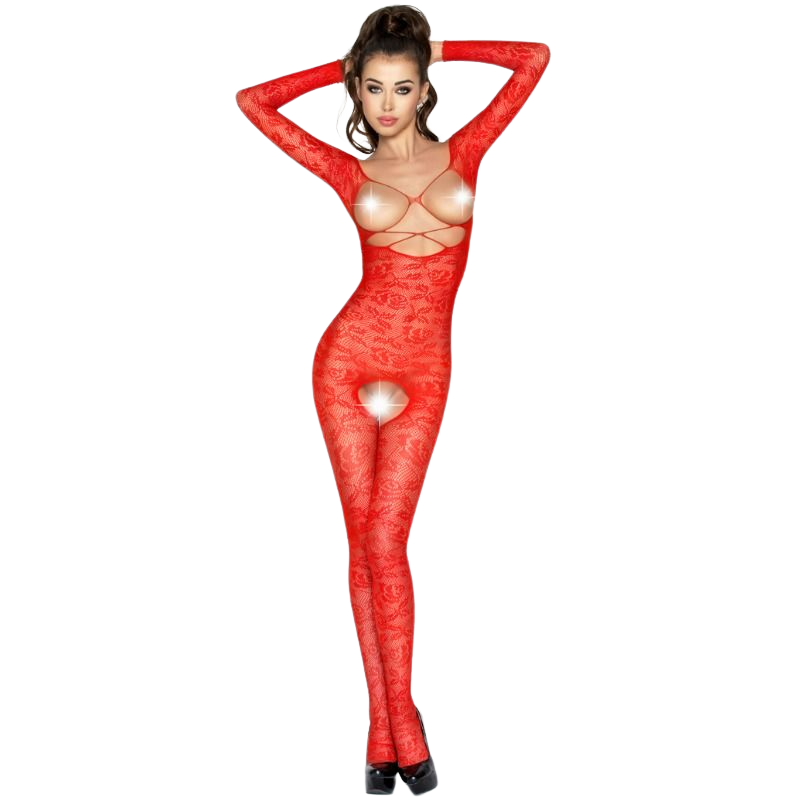 PASSION - WOMAN BS031 BODYSTOCKING ROSSO TAGLIA UNICA